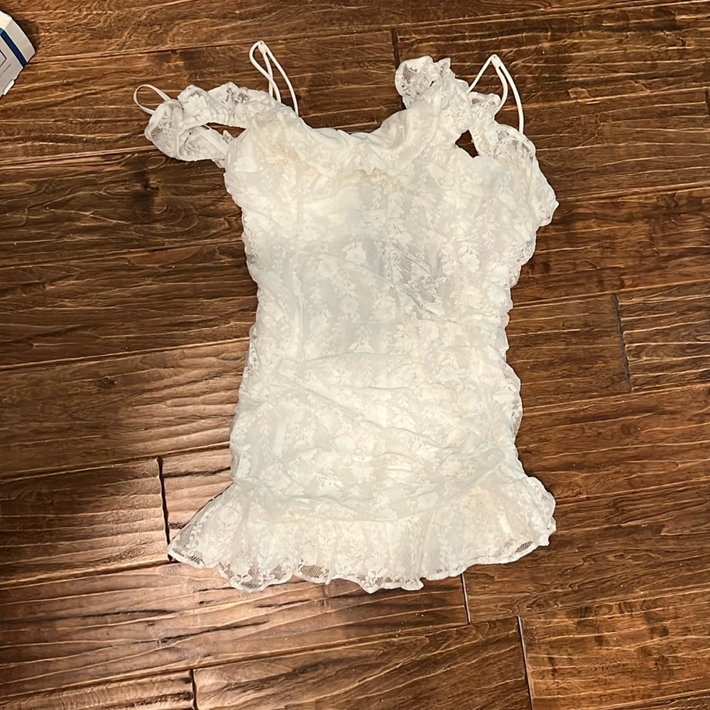 Selfie leslie white dress with laced ruffles